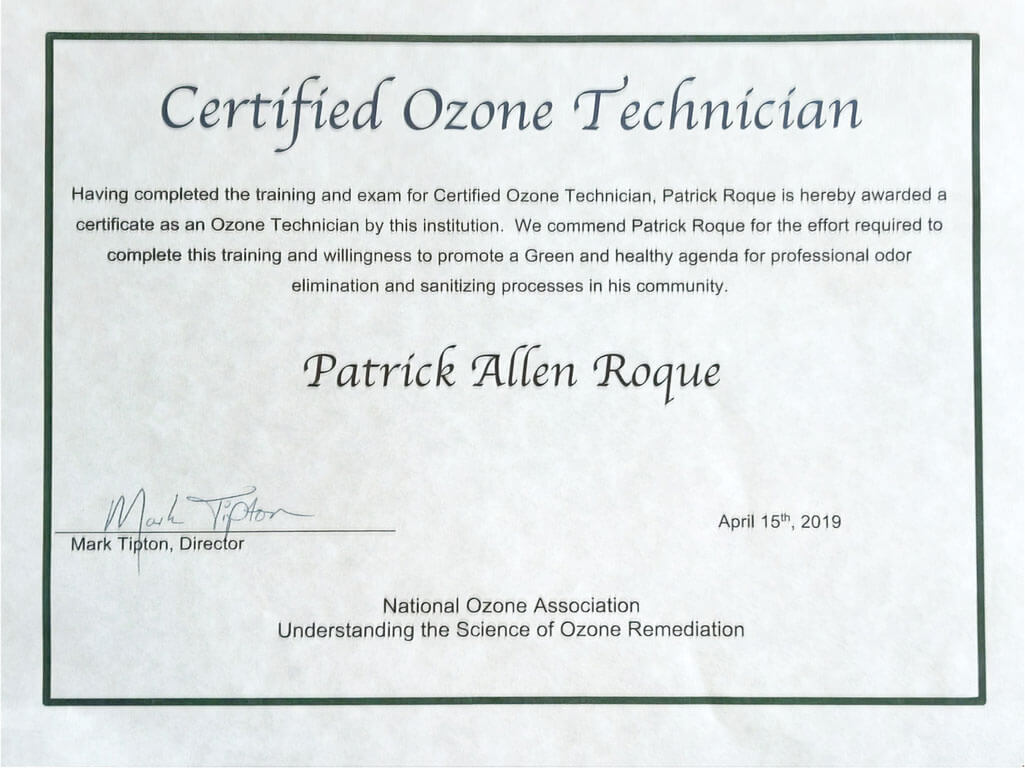 Certified Ozone Disinfection Technician
